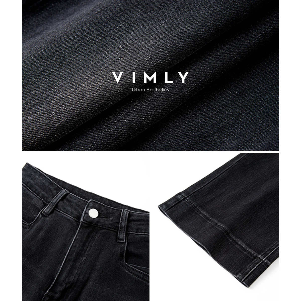 VIMLY Women's Black Pants Loose Vintage Clothing Baggy Jeans Autumn 2025 New Elegant Bleached Wash Button Trousers Ladies 75179