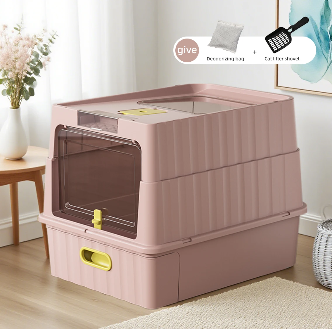 1 قطعة حجم كبير جدًا صندوق نفايات القطط المغلقة بالكامل مضاد للرذاذ خاص لتنظيف مرحاض القطط للقطط