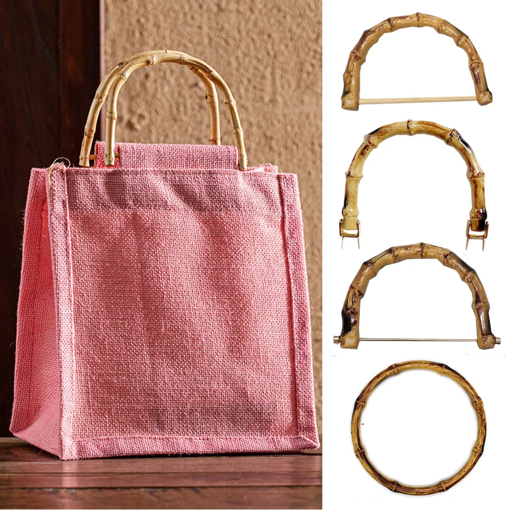 Em forma de U imitate Bamboo Bag Handle, alça preta para senhora, bolsa artesanal, sacola com fivela D, saco acessórios