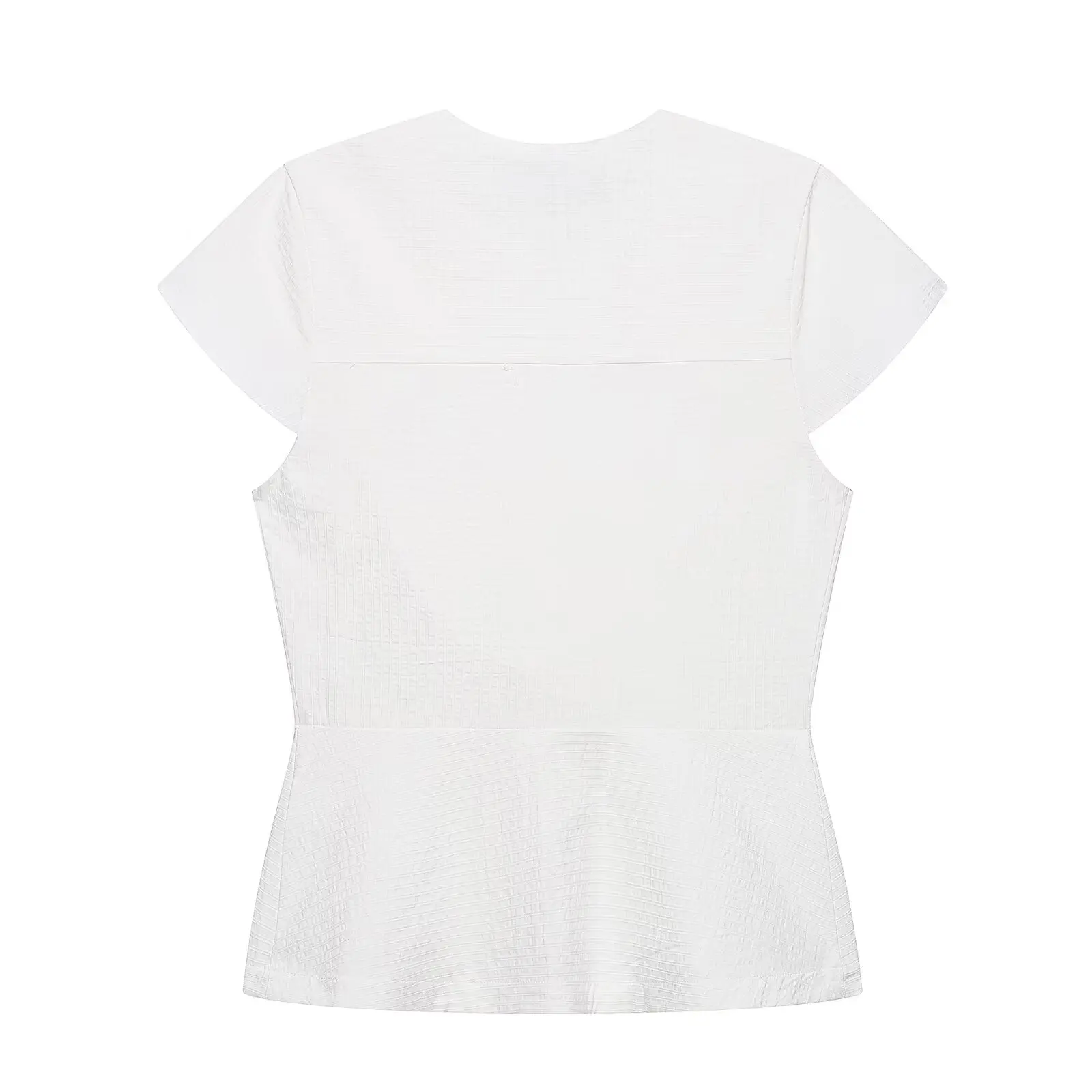 HH Französischer Stil Weiße Bluse mit Ausschnitten und Bindekragen Kurzarm Vorderer Knopfverschluss Schößchen-Oberteil Sommer Picknick Resort & Strand Büro-Outfit – Detail 3