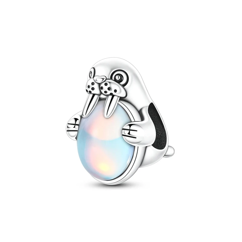 925 Sterling Silver Charms Bead CZ Zircon Walrus Heart Hugging Dangle Fit Original Bracelet DIY Women Jewelry Gift