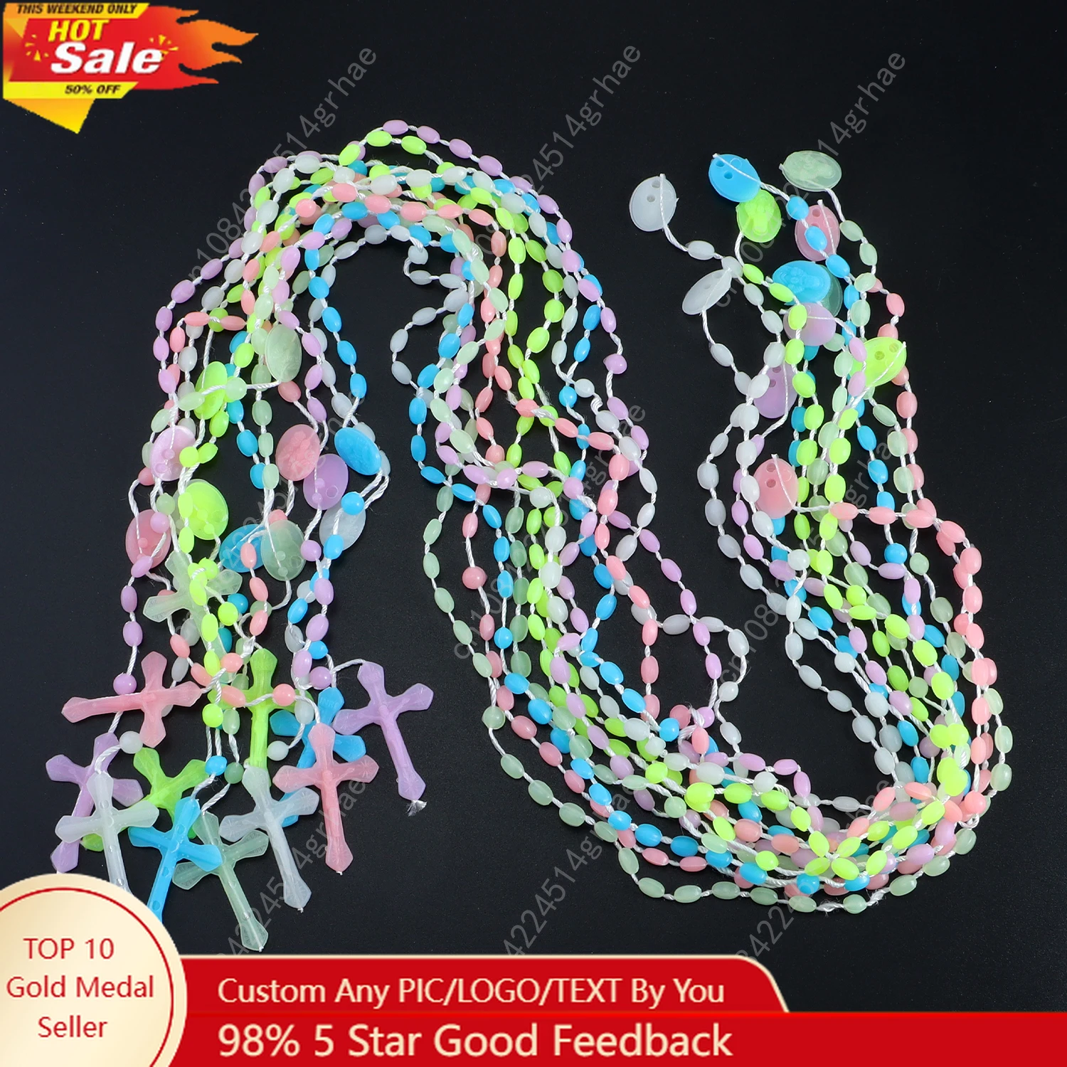 

12pcs Bulk Plastic Rosary Beads Catholic, Assorted Rosary Cross Necklaces 6 Colors