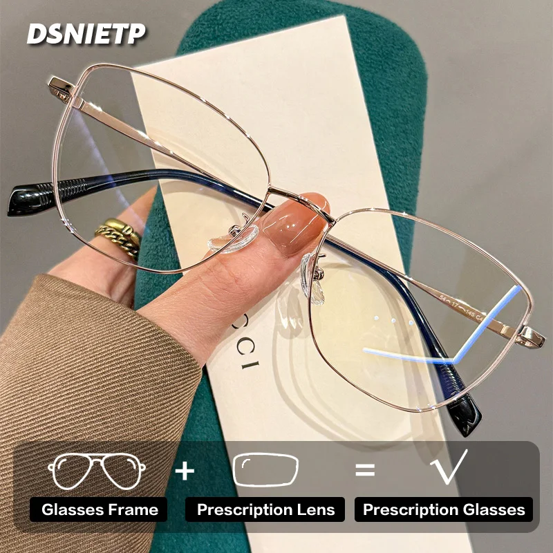 ISLINO New Trendy Alloy Customizable Ladies Reading Prescription Glasses Progressive Photochromic Anti Blue Light Myopia Eyewear