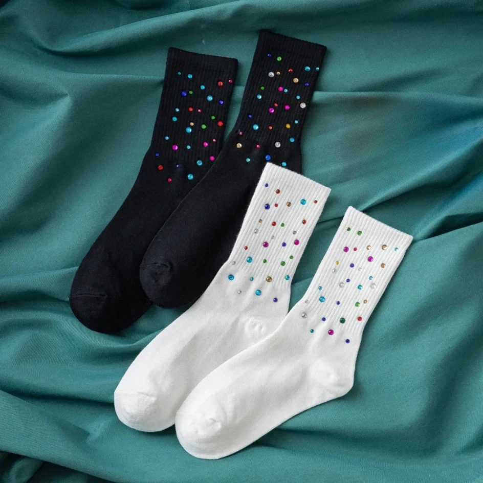 الماس سباركلي الجوارب النساء الشتاء بريق الجوارب تنفس جوارب لامعة الإناث حجر الراين الجوارب فضفاضة Calcetines Mujer