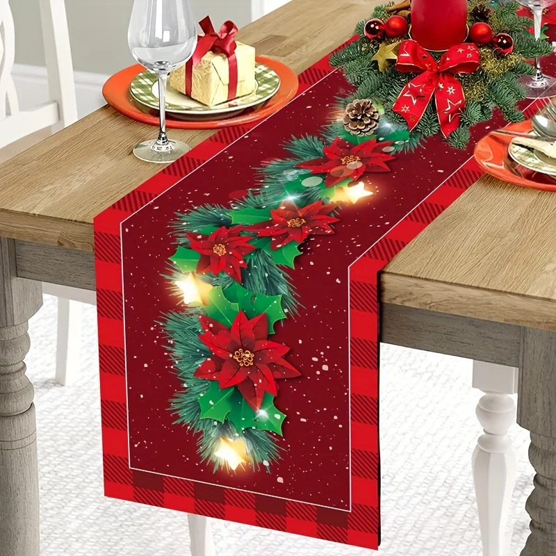 Weihnachts-Tischläufer, Polyester, Urlaub, rechteckige Tischdekoration, festliche Party-Dekoration, Weihnachts-Esstisch-Banner