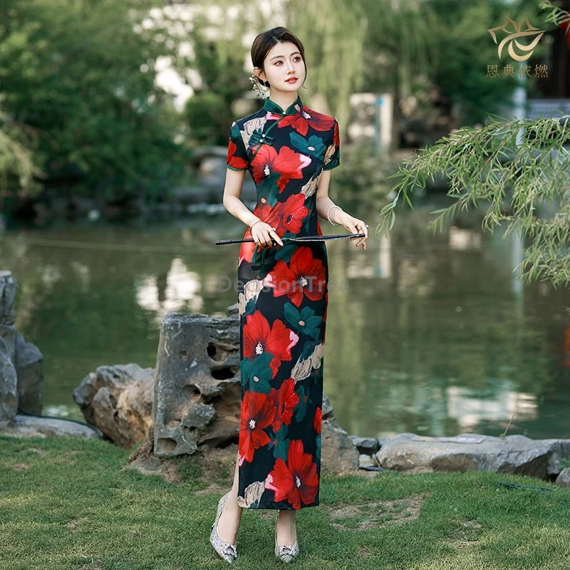 

Улучшенное винтажное ципао 2026 года: молодежное, элегантное, в китайском стиле, с принтом, для повседневной носки, модное, традиционное