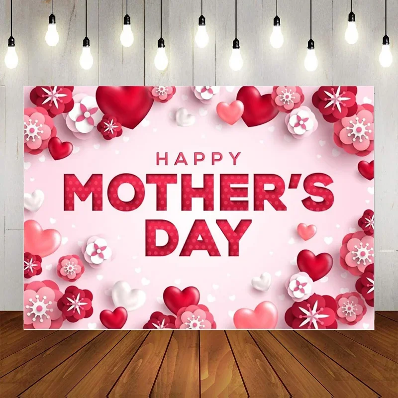 

Happy Mother's Day Love Pink Queen's Party Photography Backdrop Diamond High Heel Background Silver Glitter Sequin Decor Banner