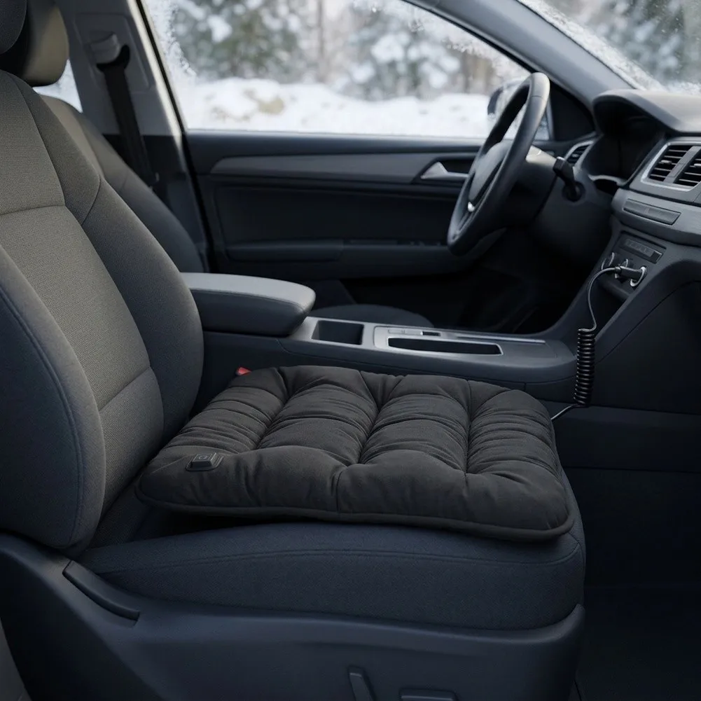 12V USB Powered Graphene Seat Warmer Pad Quick 1 Sec Heat Waterproof Build Even Distribution 46x46cm Black Gray Brown