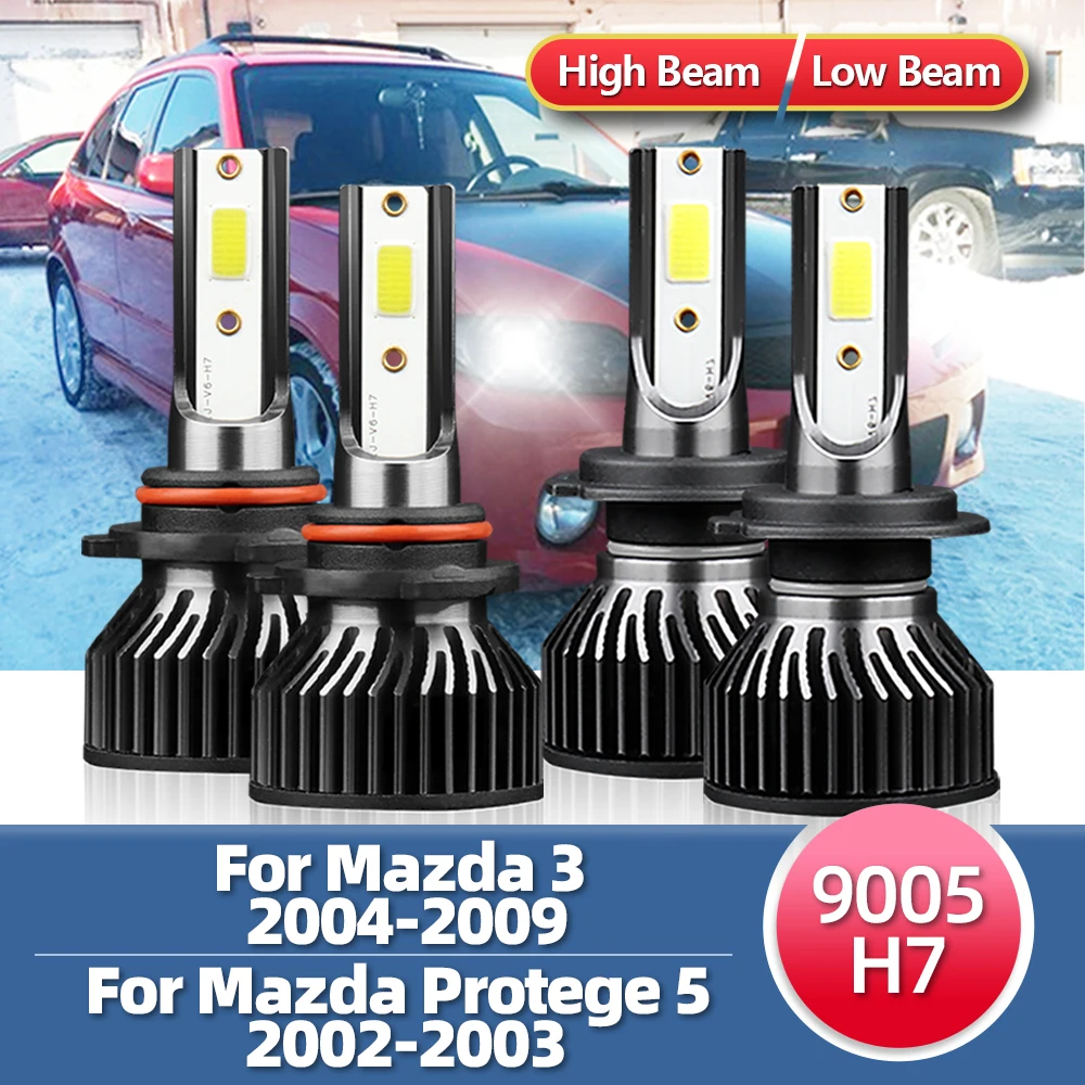 9600LM Bright LED Headlight Bulbs 9005 H7 Turbo Car Lamps 12V For Mazda 3 2004 2005 2006 2007 2008 2009 For Protege 5 2002 2003