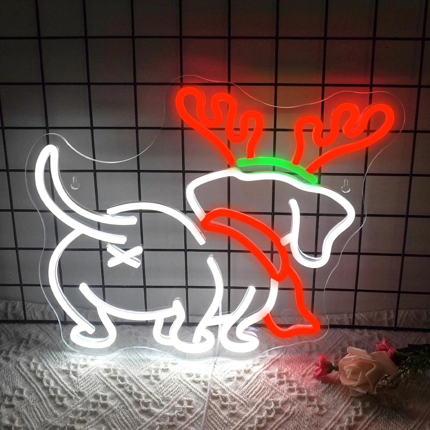 

Cute Dog With Horn Neon Led Sign Christmas Room Decoration Home Bedroom Bar Party Anime Wall Light Up Signs USB Power Xmas Lamp