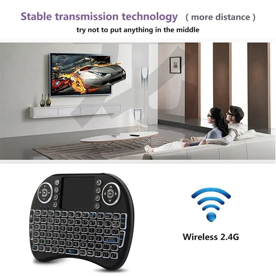 I8 Mini teclado sem fio 2.4G Air Mouse Touchpad remoto para Android TV Box PC Smart TV