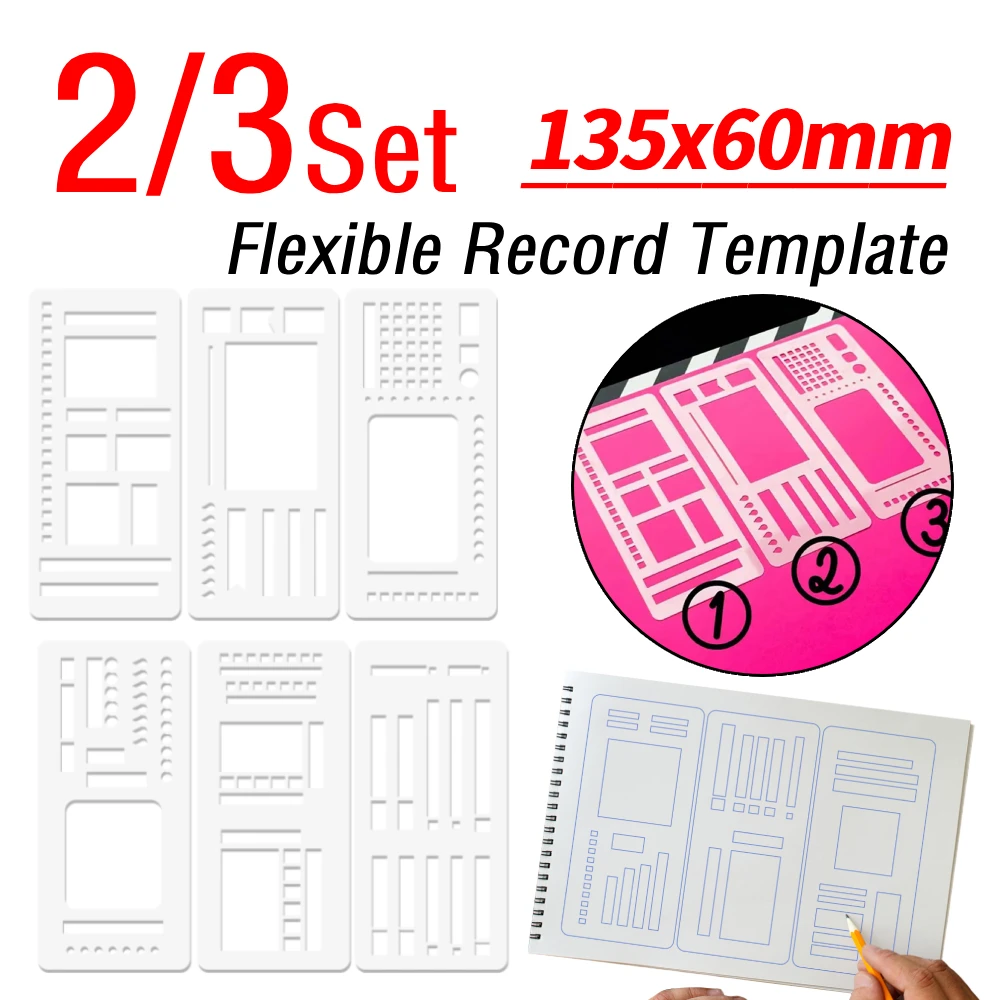 

2/3Sets Handmade Flexible Record Template Reusable Stencils Drafting Tools For Journaling Checklists Boxes Lines Daily Planning