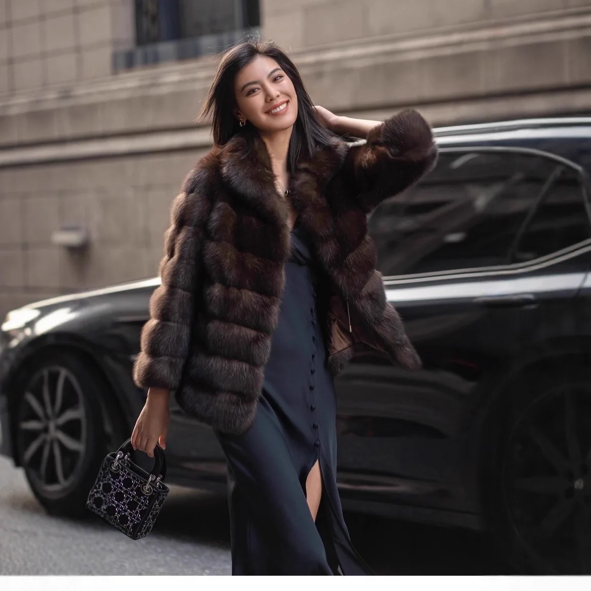 KIDCRKJ Donna Inverno Pelliccia Artificiale Capispalla Vintage Marrone Colletto del Vestito Giacca di Pelliccia di Visone da Donna Elegante Chic Lady Eco Cappotto di Pelliccia