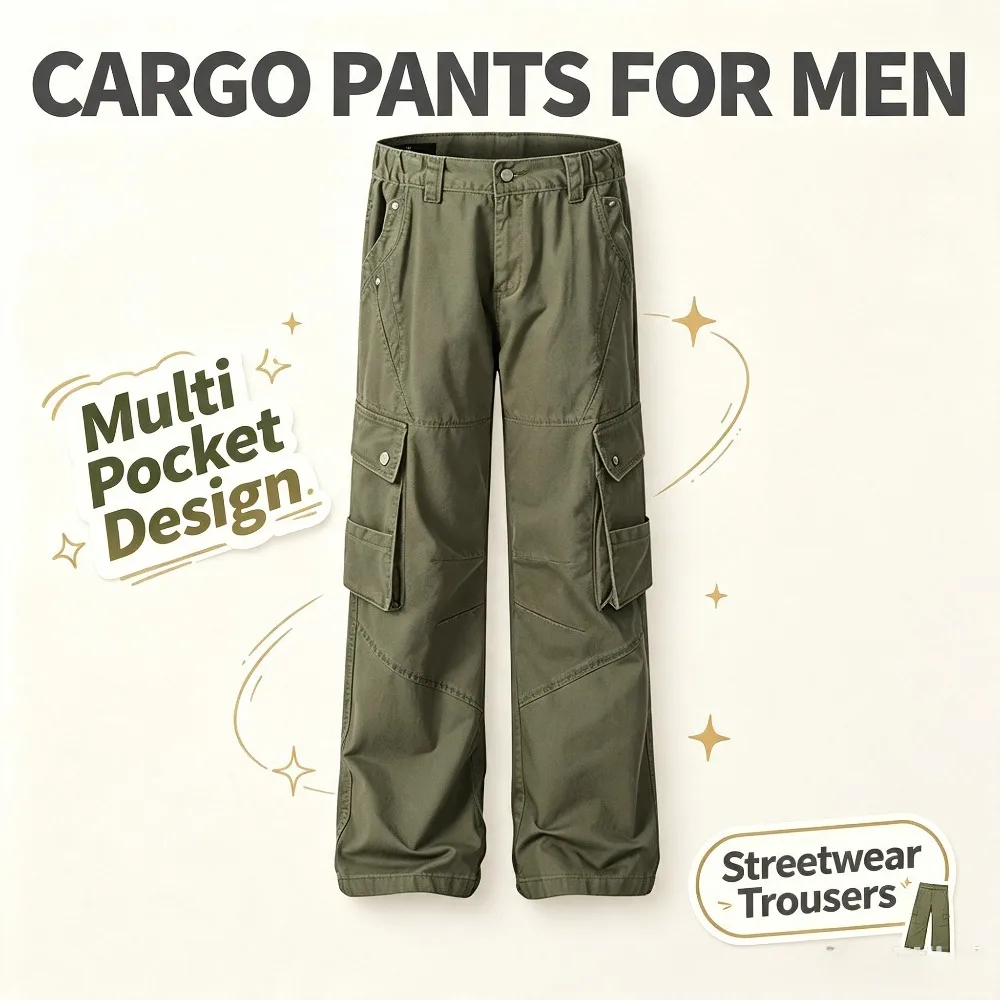 American Deconstruction Multi Pocket Cargo Pants Men Unisex Couple Washed Loose Flared Bell Bottom Straight Casual Work Trousers