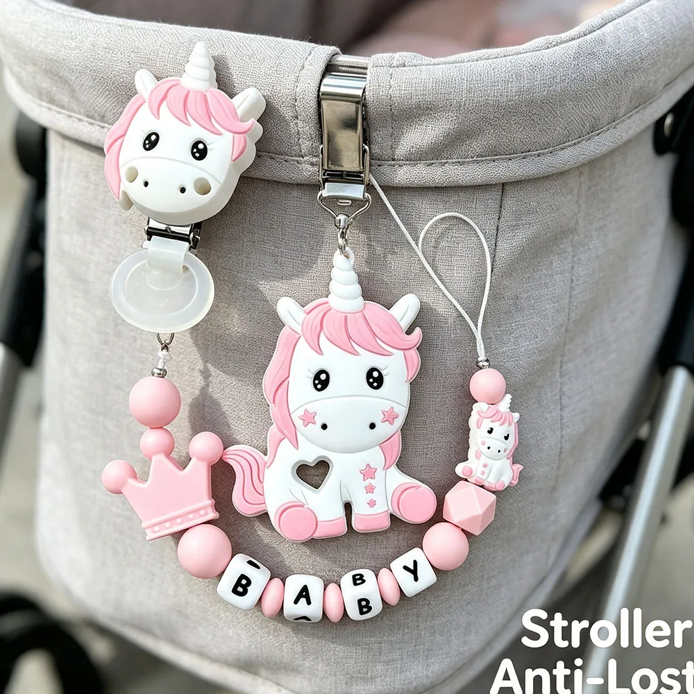 New Personalized Customized Baby English Name Pacifier Clip Cute Cartoon Soother Holder Chain Pacifiers Creative Gift