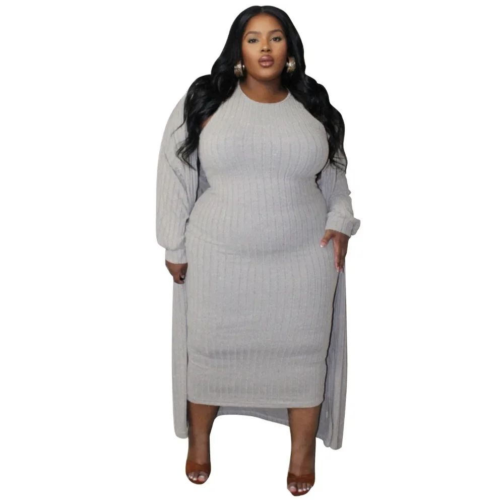 African  Plus Size Women's Set Long Sleeve Maxi Coat and Dress Suit 2024 Party Fall Streetwear Two 2 Piece Set Outfit Tracksuits