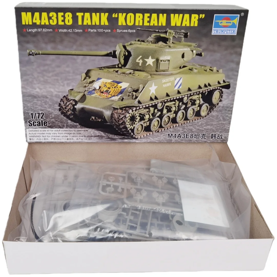 TRUMPETER 1/72 M4A3E8 Sherman Tank (T80 Track) Plastic Assembly Puzzle Model