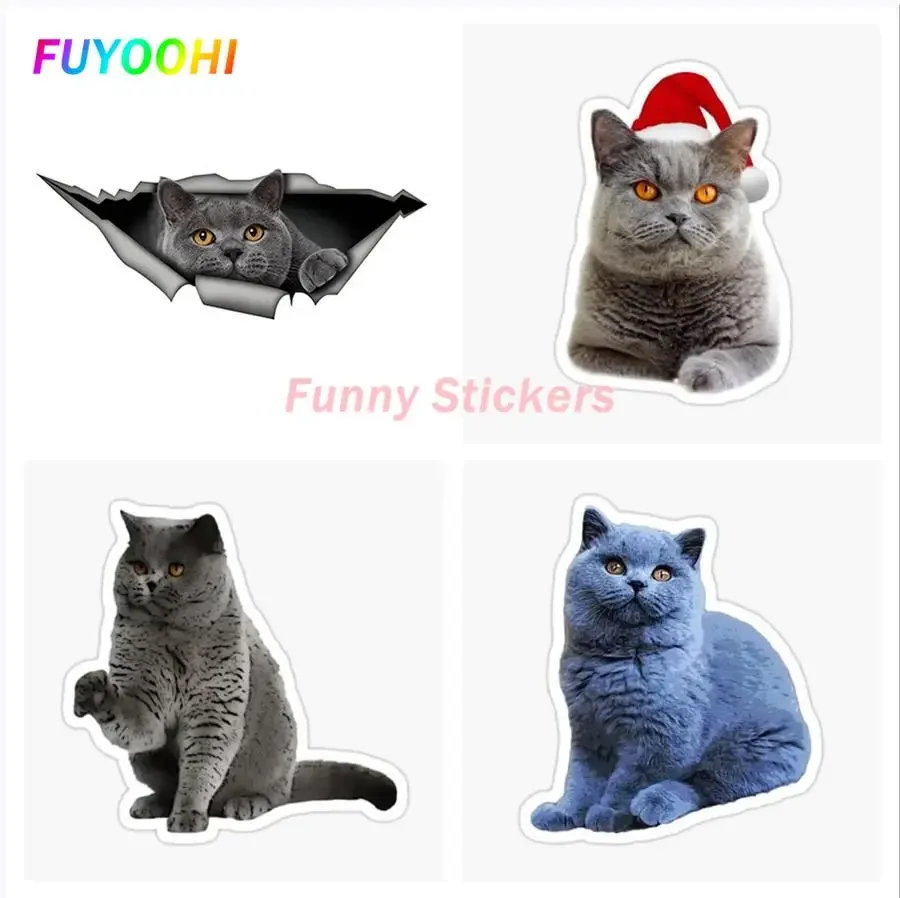 FUYOOHI Play Stickers Various Sizes Personality PVC Decal British Shorthair Cat Waterproof Car Sticker on Motorcycle Decorative
