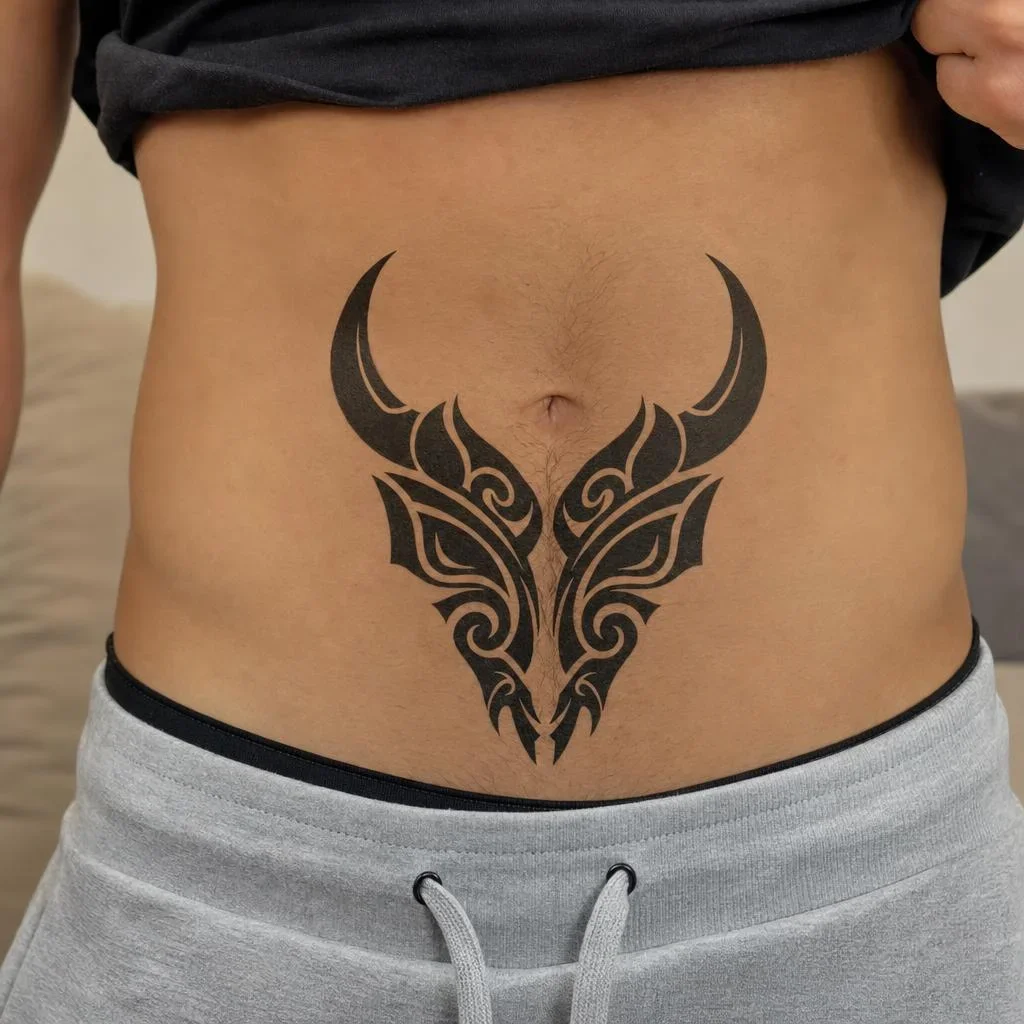 1 Sheet Per Pack Temporary Tattoo Sticker Black Waterproof Long Lasting Tribal Blackwork Flame Lower Abdomen Waist for Men