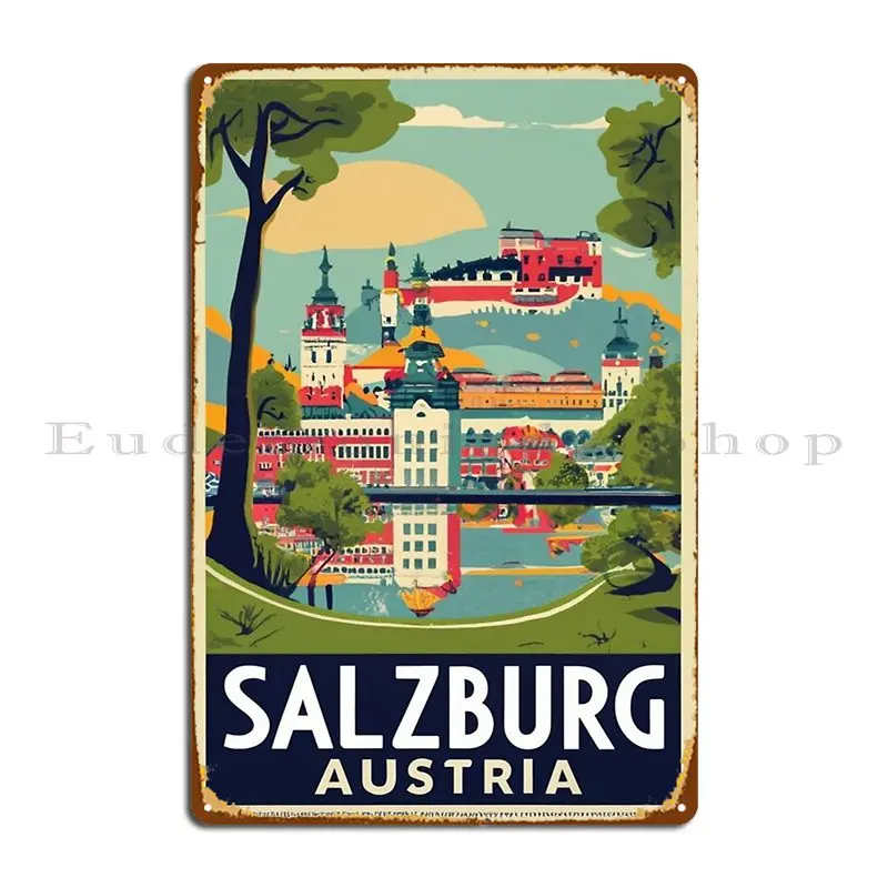 A Vintage Travel Art Of Salzburg Austria Metal Sign Create Printed Club Wall Cave Club Tin Sign Poster