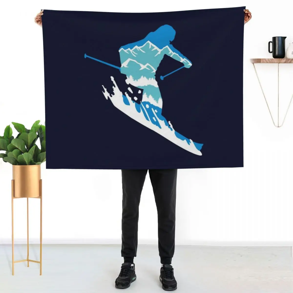 Skier and mountain silhouette - skiing, skiing Throw Blanket christmas gifts Sofas Cute decorative Plaid Decoratives Blankets