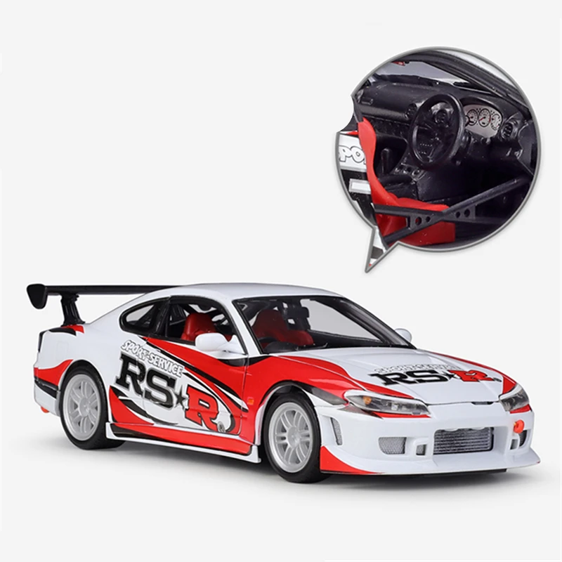 Welly 1:24 Nissan S15 RSR Alloy Track Racing Car Model Diecasts Metal Sports Car Model Simulation Collection Childrens Toys Gift