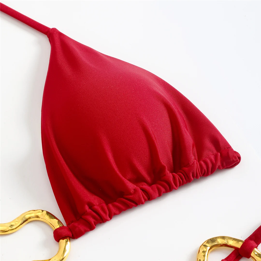 Mit Rock, Neckholder, Metallring, Bikini, Damen-Badebekleidung, Damen-Badeanzug, dreiteiliges Bikini-Set, gepolsterter Badeanzug, Badeanzug, Schwimmanzug V7068 – Detail 23