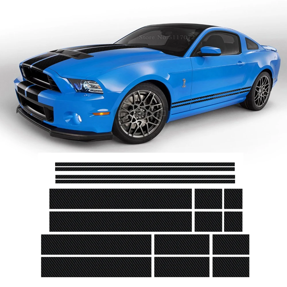 For Ford Mustang 2000-Present GT Shelby 500 1 Set Car Hood Roof Trunk Vinyl Decal Side Stripe Skirt Sticker Sport Accessories