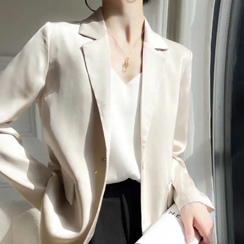 

Elegant Andful Woman Blazer Stripes Padded Curved Suede Asymmetric Gathered Coffee Navy Velvet Gift Single-Breasted Grey