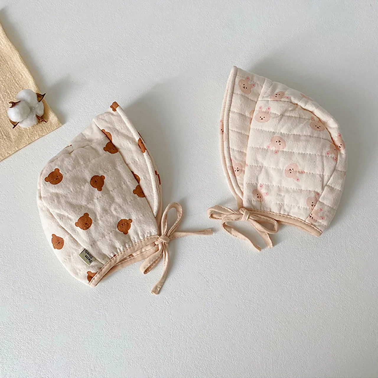 

Детская шапка с принтом медведя, зимняя утолщенная хлопковая защитная шапка для ушей для новорожденных, шапочки со шнуровкой для младенцев с героями мультфильмов