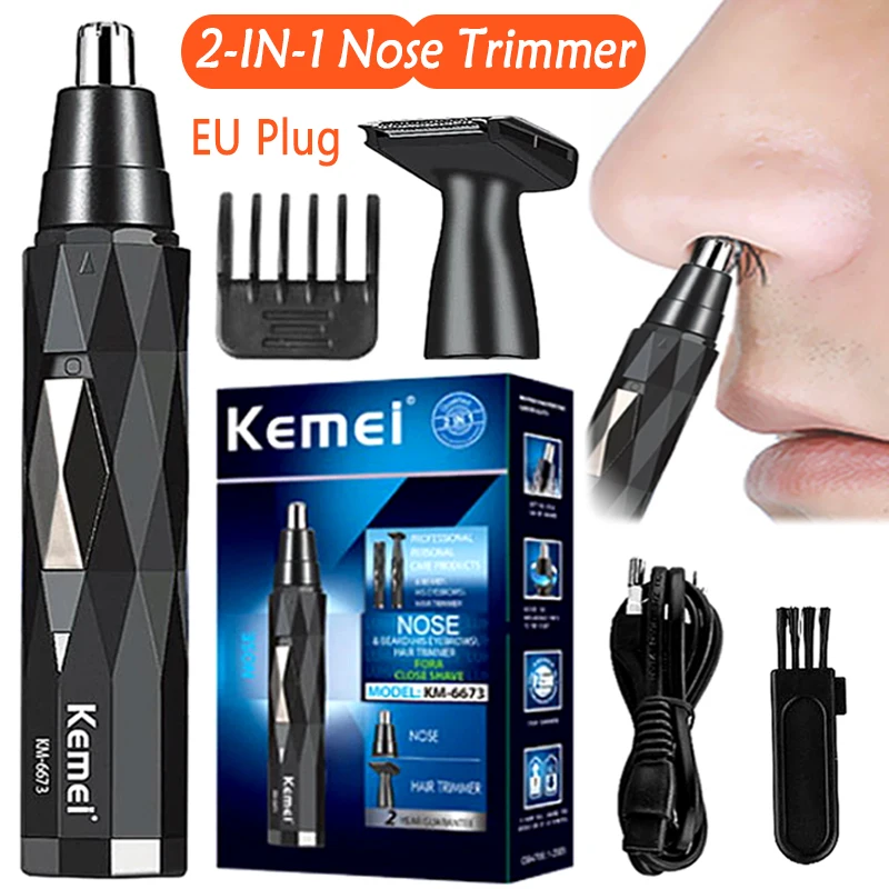 Kemei-recortador de pelo de nariz 2 en 1 recargable para hombre, recortador de barba, recortador de cejas y nariz, limpiador de nariz y oídos,