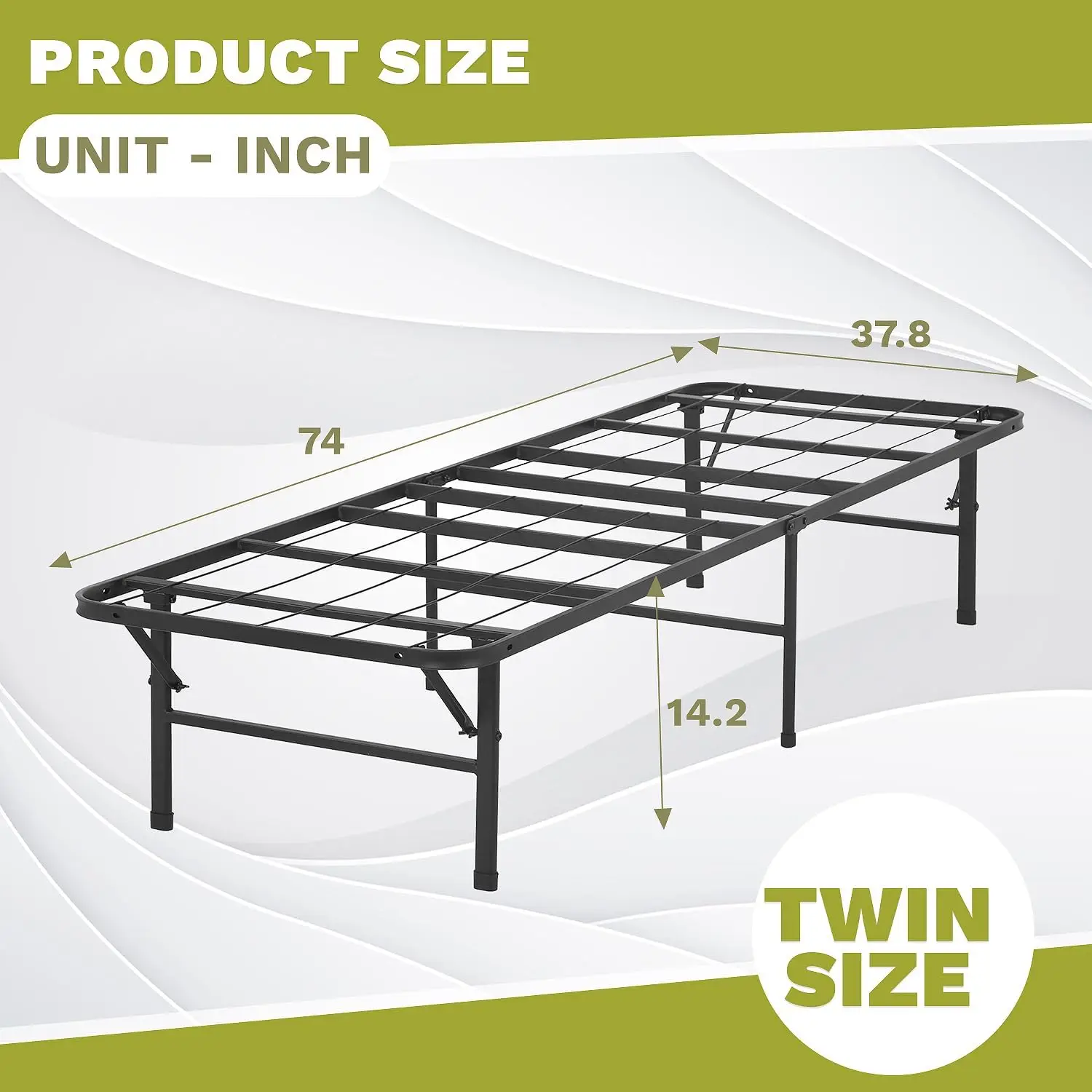 

Folding Bed Frame Metal Platform Bed Frame Twin Size 14.2 Inch Mattress Foundation Classic Heavy Duty Steel Slat Easy Assembly