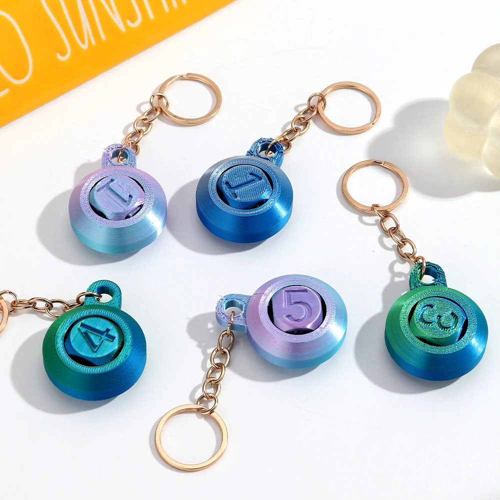 3D Printed Rotatable Number Keychain Gradient Color Spinning Digital Key Ring Creative Fidget Toy Key Pendant Backpack Bag Gift