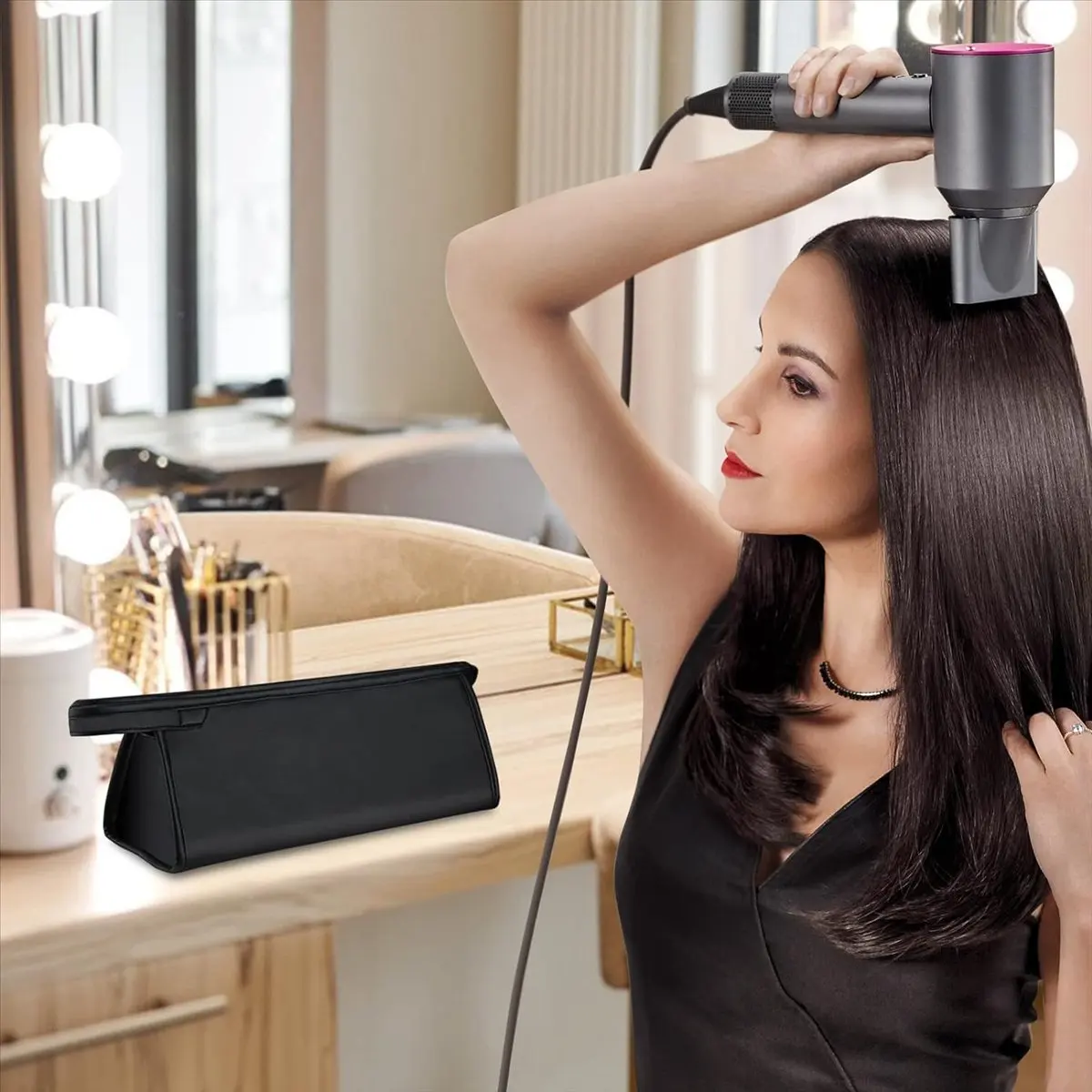 (A25M) Estuche de Viaje para Dyson Airwrap Styler/Shark Flexstyle, Estuche de Transporte Portátil para Secador de Pelo Dyson Supersonic Negro