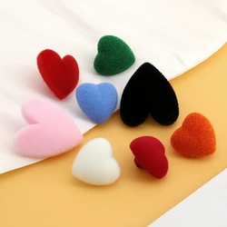 5Pcs/Lot Children Clothes Sewing Haberdashery Accessories Beautiful Fabric Mini Heart Buttons For Needlework Plastic Flocking
