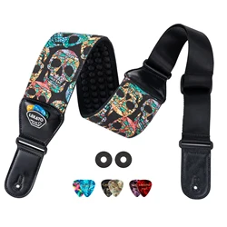 Lekato Guitar Strap with 3 Guitar Picks Holders Bass Eletric Acoustic Adjustable Non Slip Wide Shoulder Padded Shoulder Strap