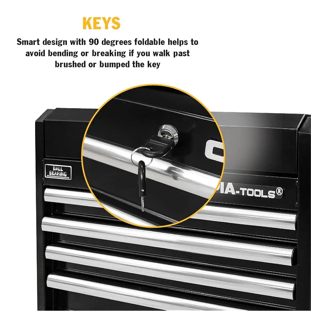 Portable Metal Tool Chest Box With Drawers - 26"" Tool Chest Cabinet Ball Bearing Slide Drawers Locking Storage Garage Toolbox