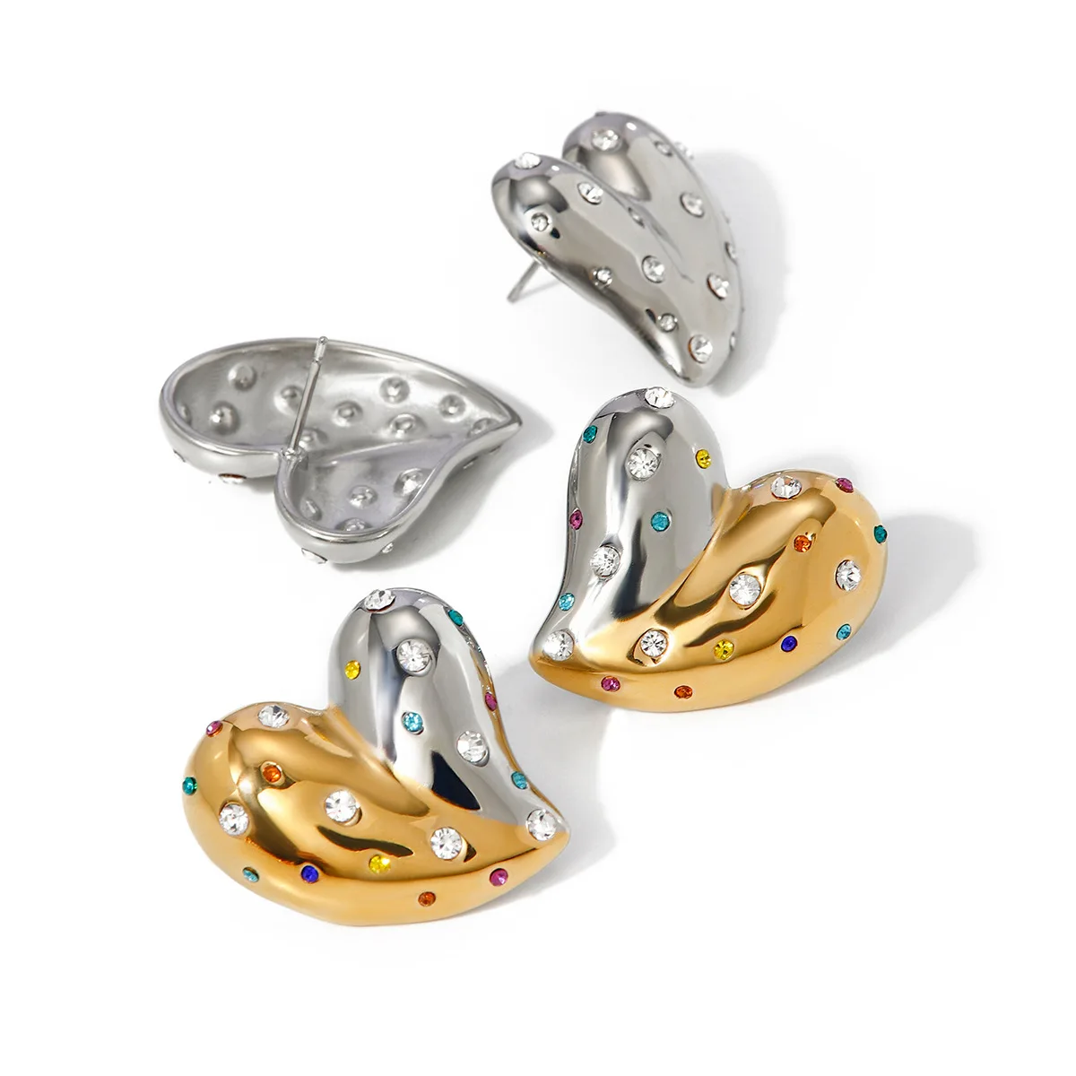 

Stainless Steel PVD 18K Gold Plated Tarnish Colorful Stone Heart Stud Earrings For Woman Jewelry Wholesale Summer Trendy