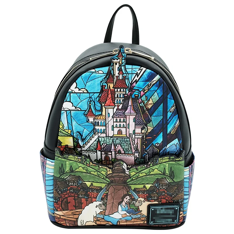 Nuevo Disney La Bella y La Bestia Loungefly bolso biblioteca castillo escena Mini mochila de dibujos animados doble hombro mujeres mochila portátil