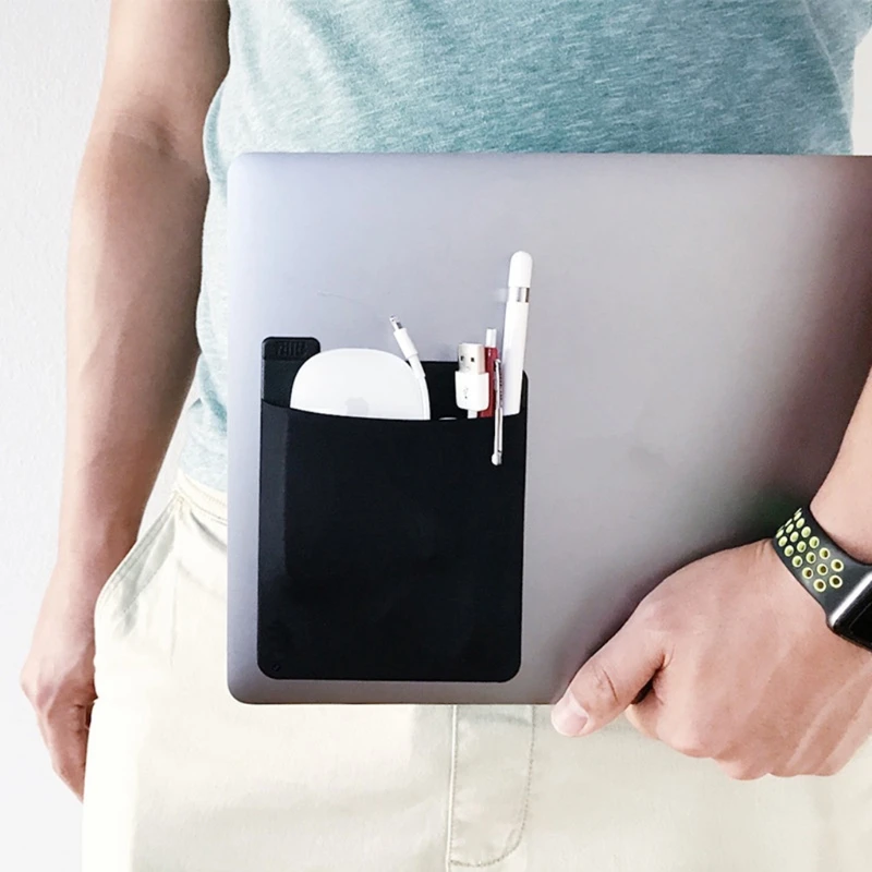 Adhesive Laptop Back Storage Bag Mouse Bag Large Stretch Fabric Tablet Black Storage Mouse Bag Digital Hard Drive Pen Organizer