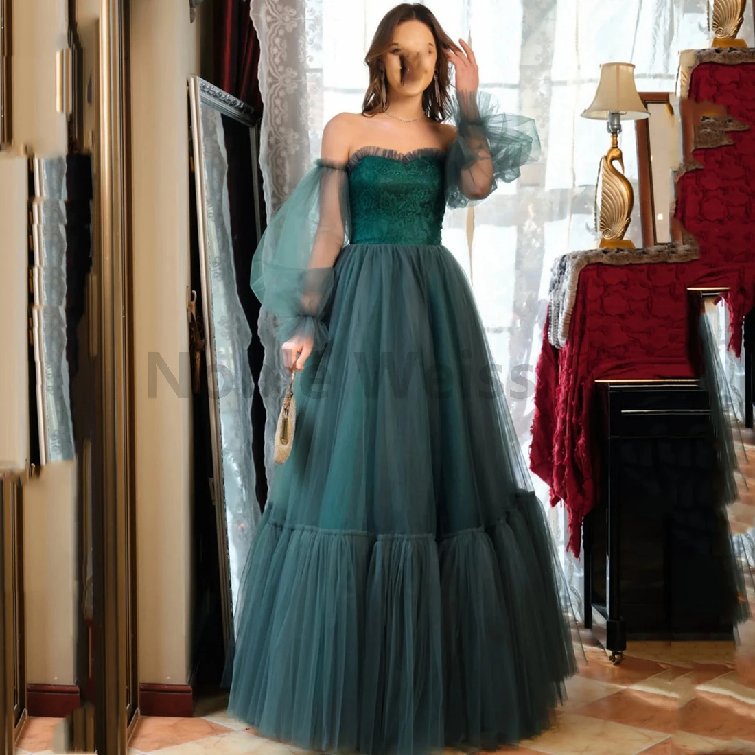 Off Shoulder Luxury Prom Dresses Women A-line Tulle Evening Gowns for Special Occasions Customize