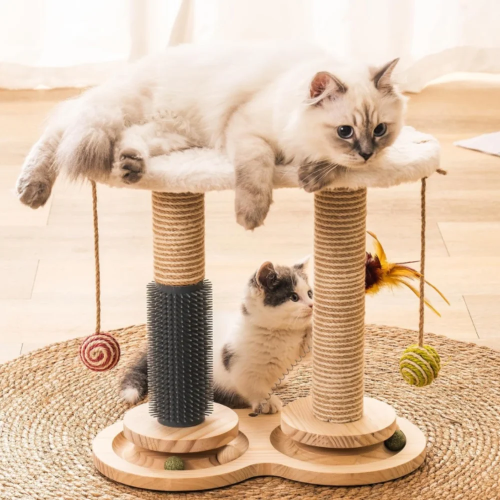 Mewoofun Cat Scratching Post for Indoor Soft Rabbit Fleece Perch for Rest Natural Sisal Scratcher Interactive Kitten Toy Balls