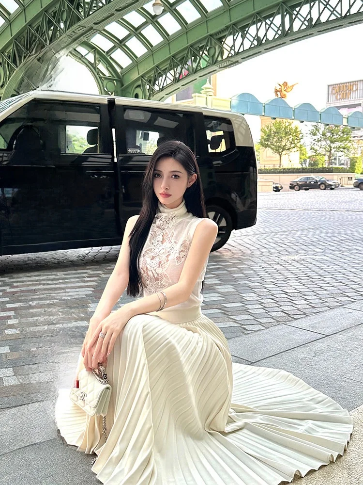

Elegant A-Line Midi Skirt for Women Elegant Draped Gauze Half-length Fairy Skirt Versatile Autumn Winter Fashion Ladies' Skirt