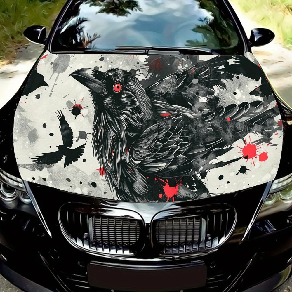 

Evil Crow Bloody Car Hood Sticker PVC Self Waterproof Stick, Striking Auto Exterior Accessories Decor Protect Gift for Car Lover
