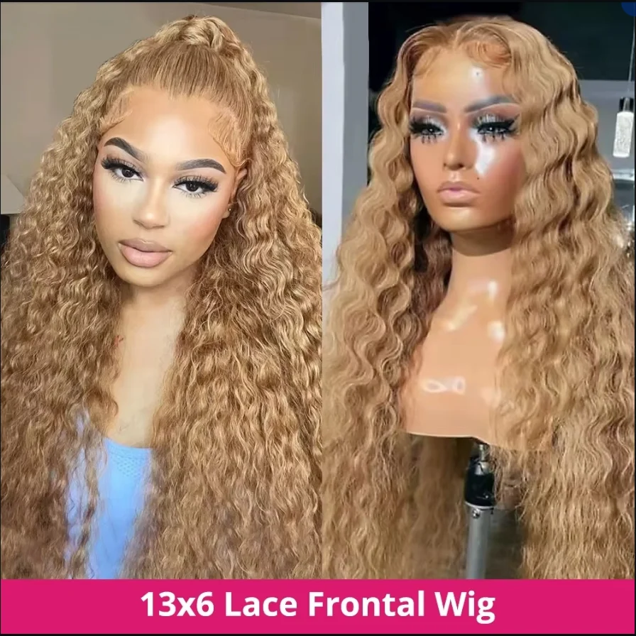 Honey Blonde Lace Front Curly Wigs Human Hair Deep Wave 13x6 HD Lace Frontal Wigs for Women 30 inch Colored Wigs Cheap on Sale