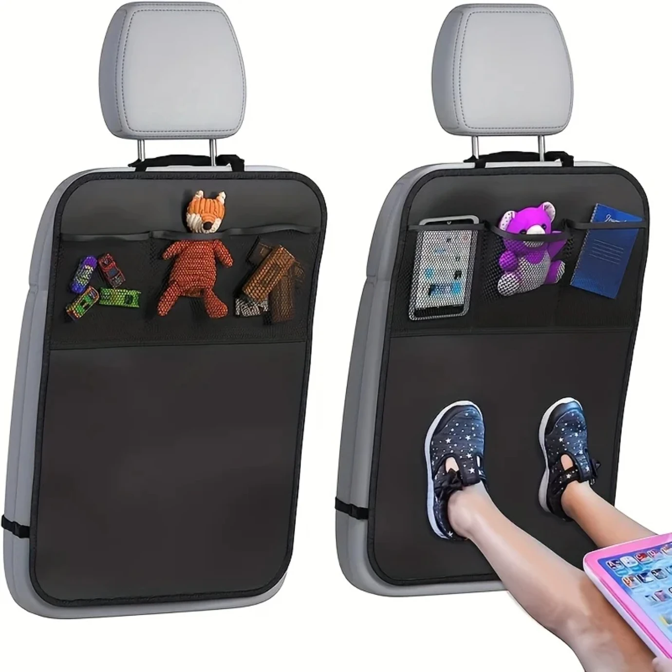 

Back Seat Cover for Kids with 3 Pocket Storage Organizer, Waterproof Kick Mats Backseat Protector, Car Seat Back Protectors