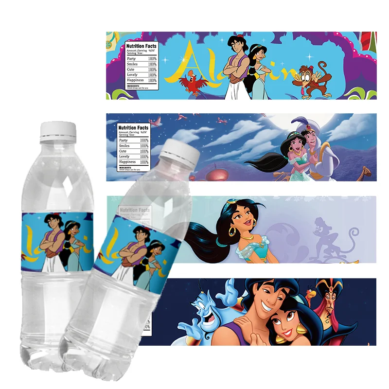 6pcs Aladdin Lamp Water Bottle Label Sticker Wrappers Kids Birthday Party Decoration Birhday Baby Shower Label Sticker supplies