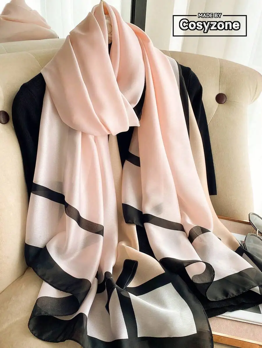 

1pc Beach Accessories Geometric Print Silky Feel Scarf, Simple Elegant Design, Suitable For Beach Holiday, Sunscreen,