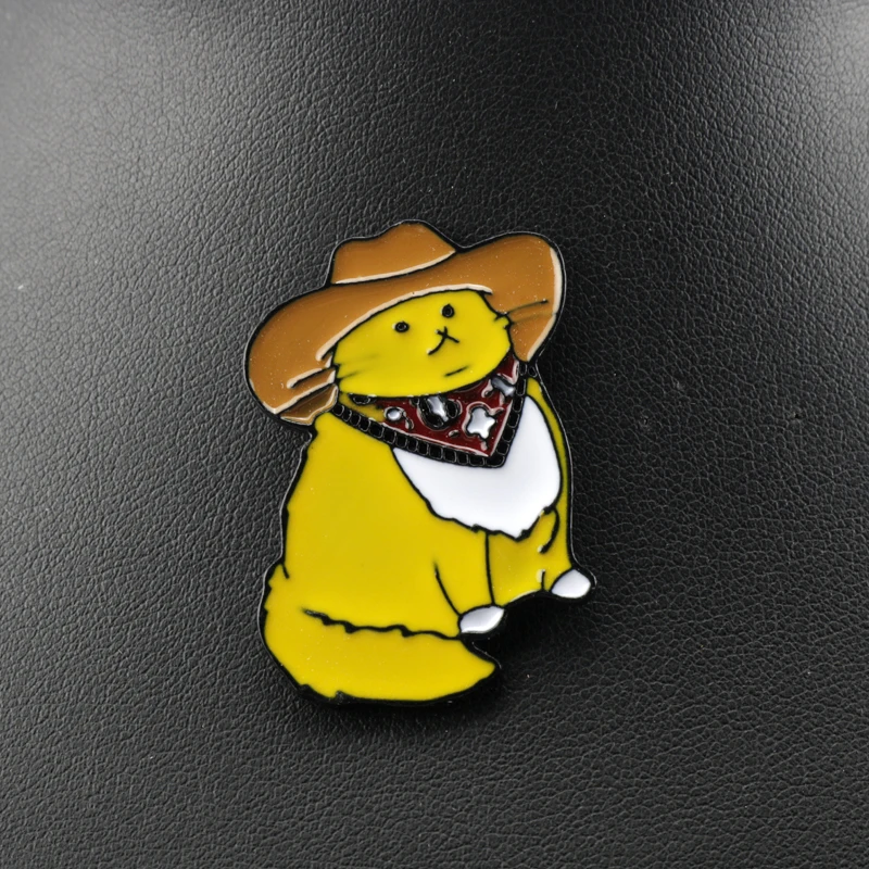 1PCS Cowboy Cats Enamel Pin Custom Funny Animal Hat Brooches Shirt Lapel Bag Cute Badge Cartoon Kitten Jewelry Gift for Friends