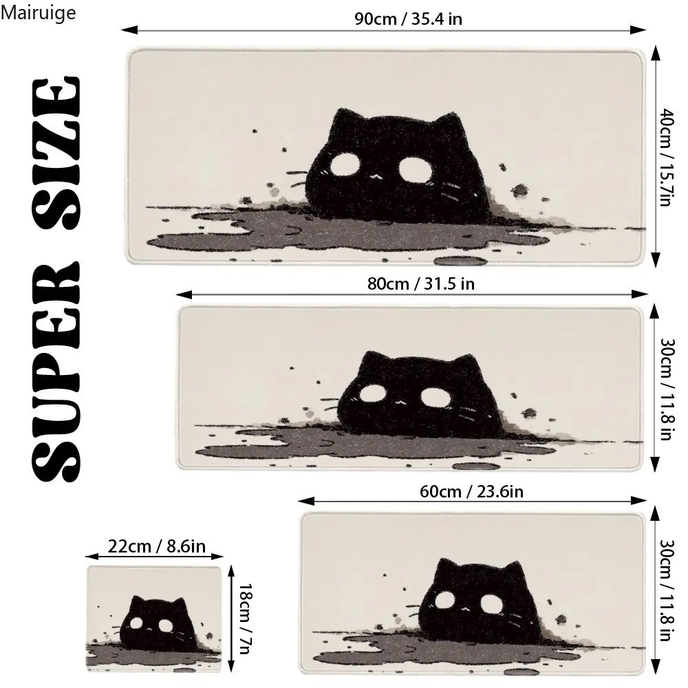 Alfombrilla de ratón con diseño de gato negro, alfombrillas grandes para juegos de oficina y ordenador, alfombrilla de ratón antideslizante de goma para teclado de juegos, alfombrilla de escritorio larga 900x400